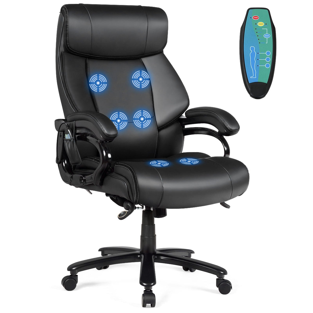 Big & Tall PU Leather Massage Office Chair-Black