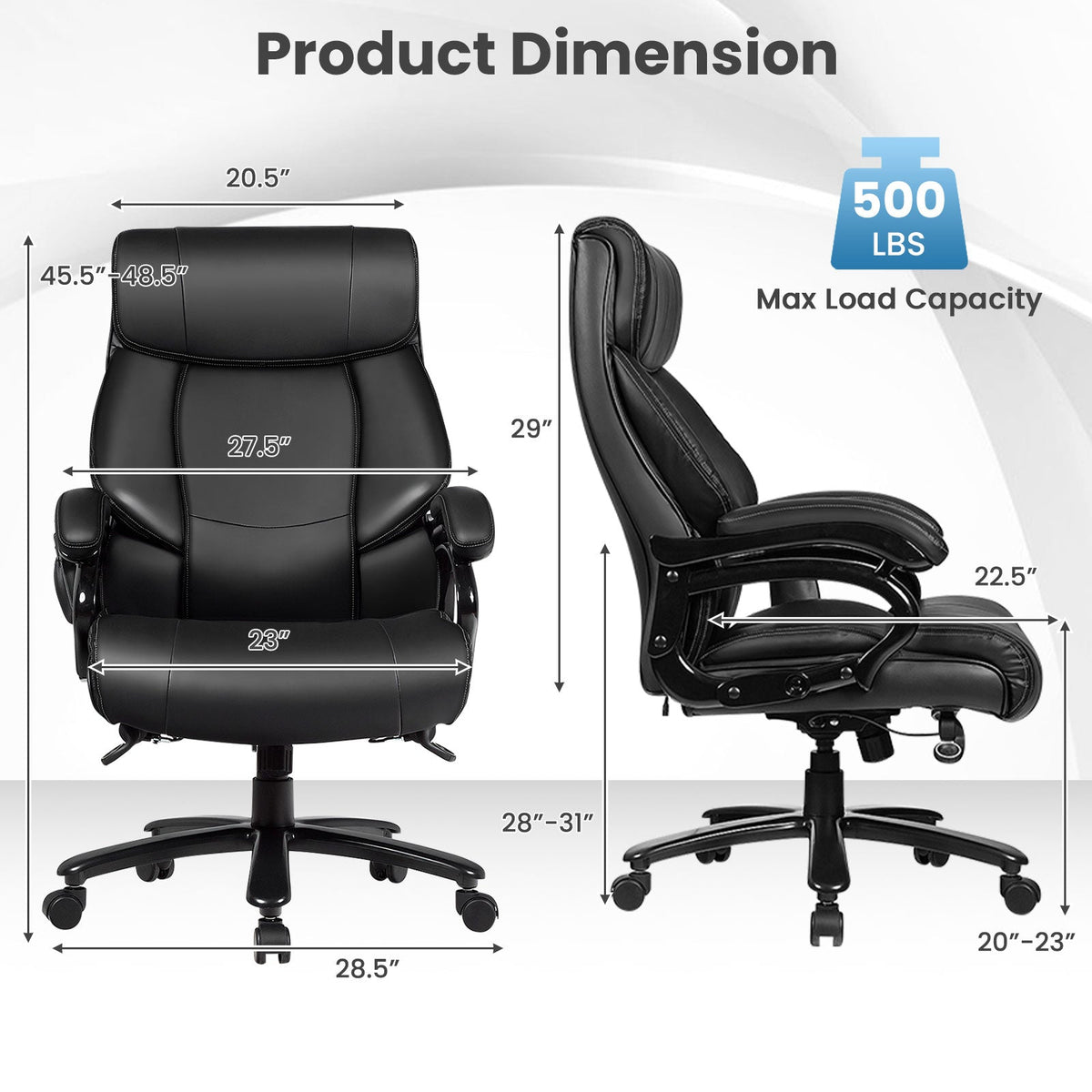 Big & Tall PU Leather Massage Office Chair-Black