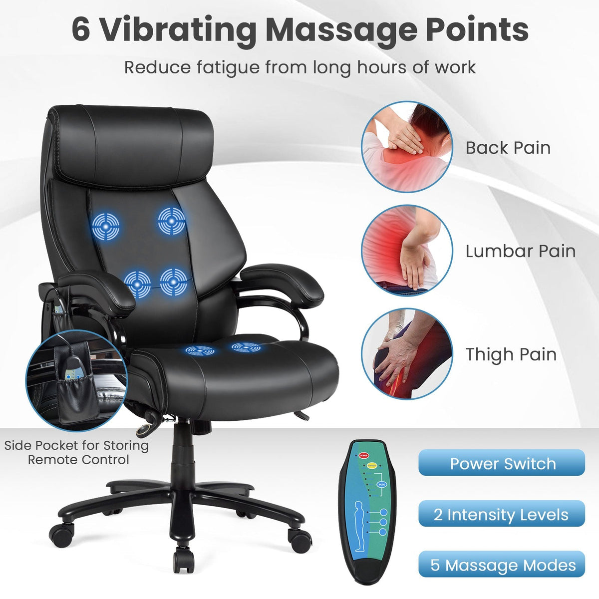 Big & Tall PU Leather Massage Office Chair-Black