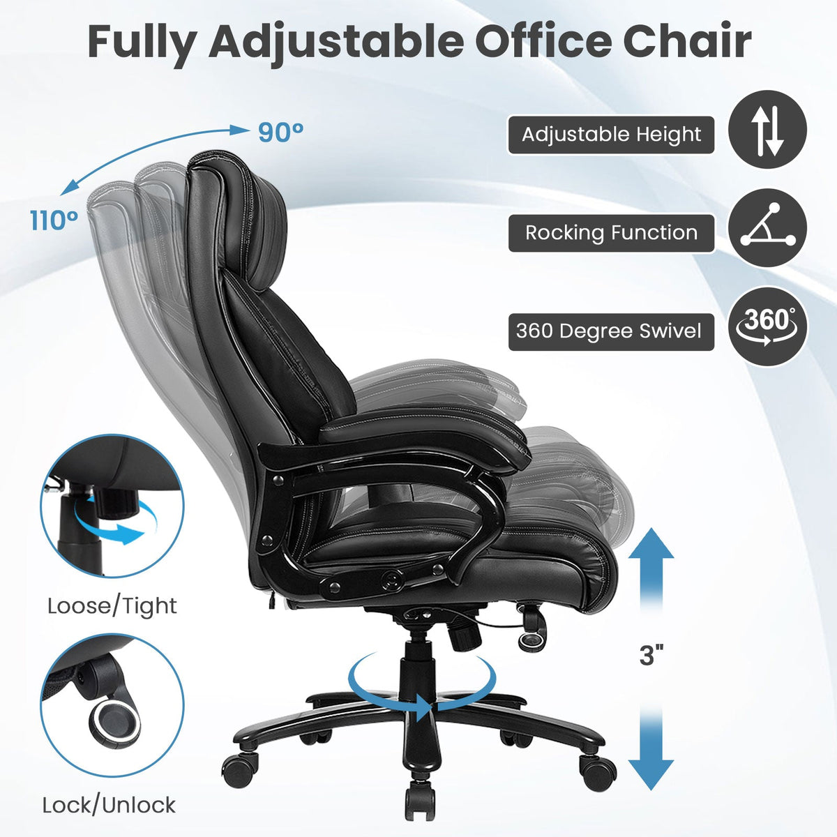 Big & Tall PU Leather Massage Office Chair-Black