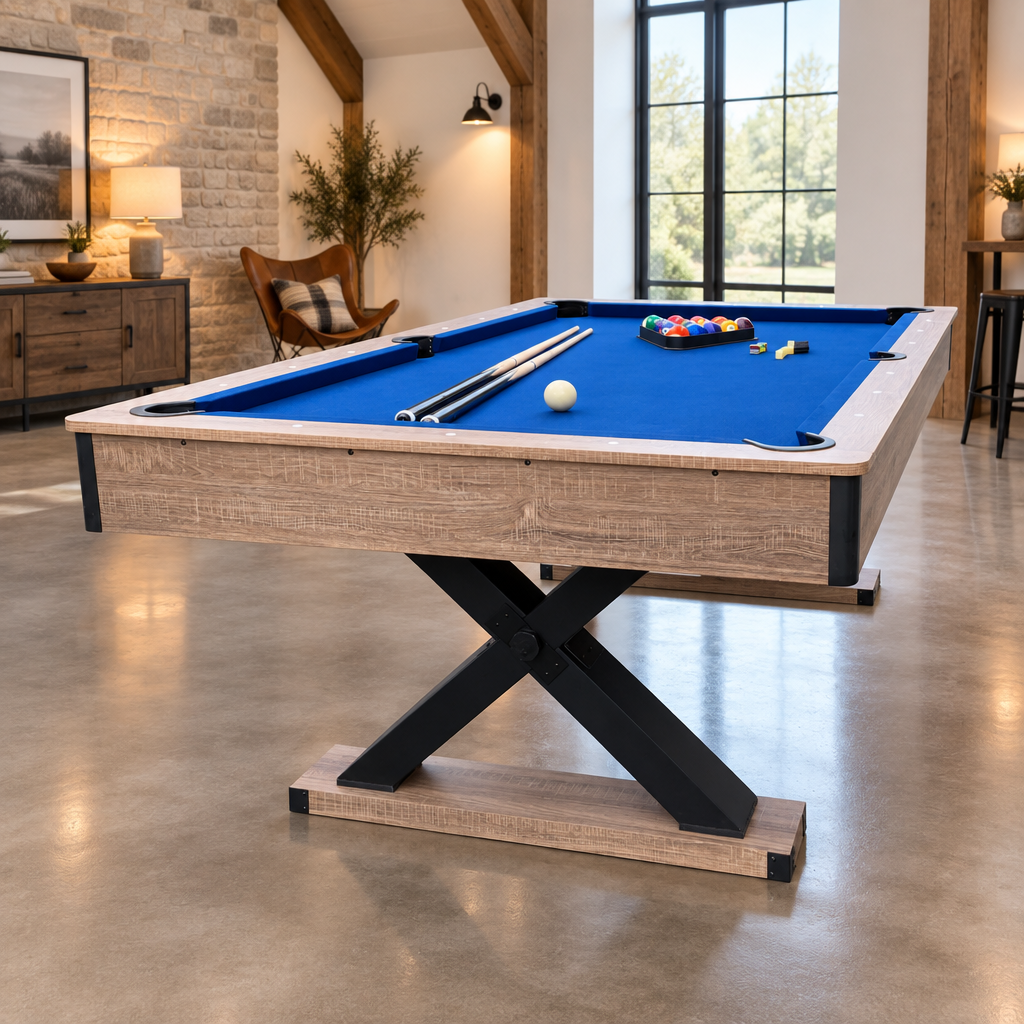 Hathaway Excalibur 7 ft Pool Table | Driftwood with Blue Felt