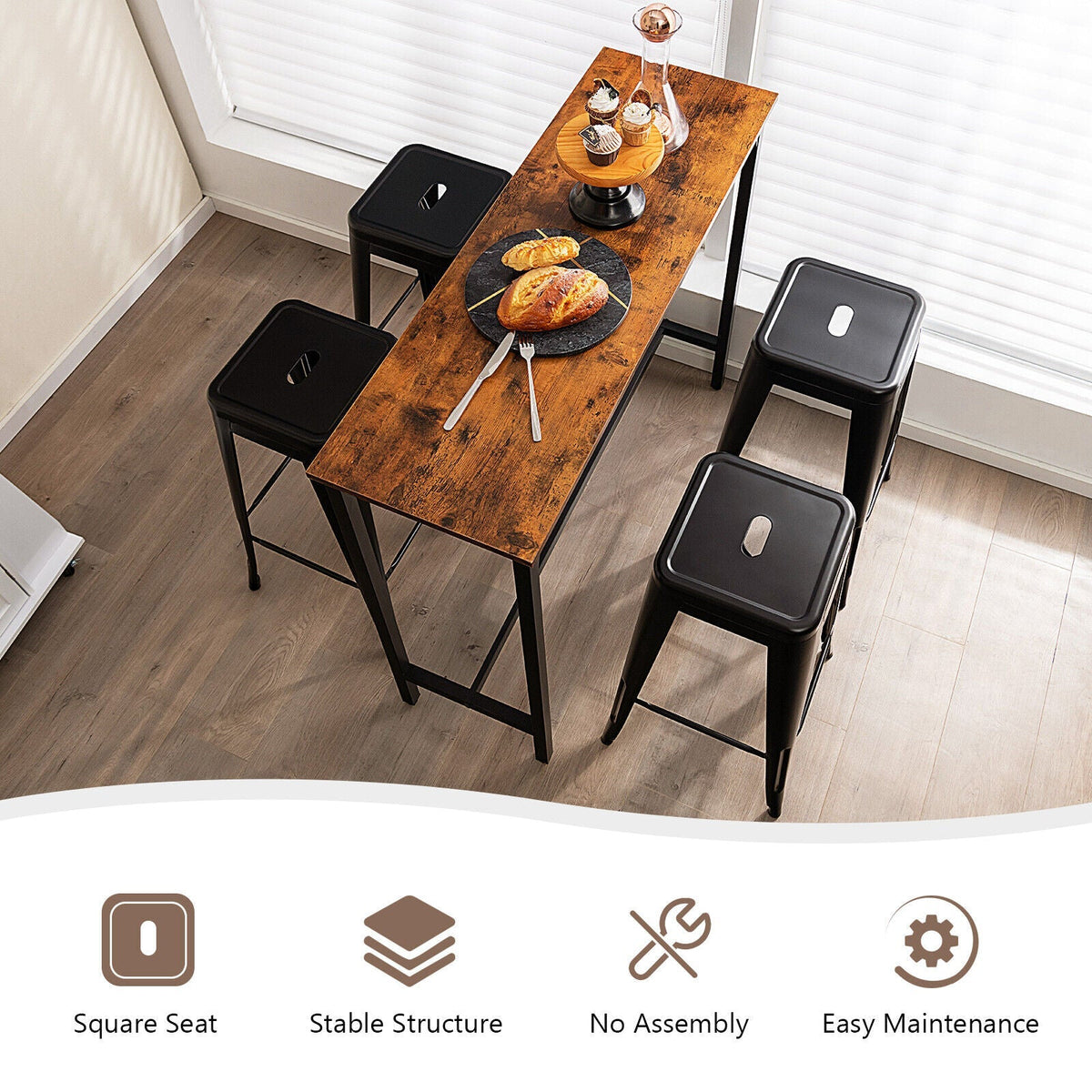 30 Inch Bar Stools Set of 4 with Square Seat and Handling Hole