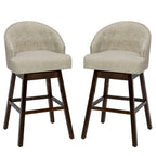 Set of 2 Swivel Bar Stools with Rubber Wood Legs and Padded Back-Beige
