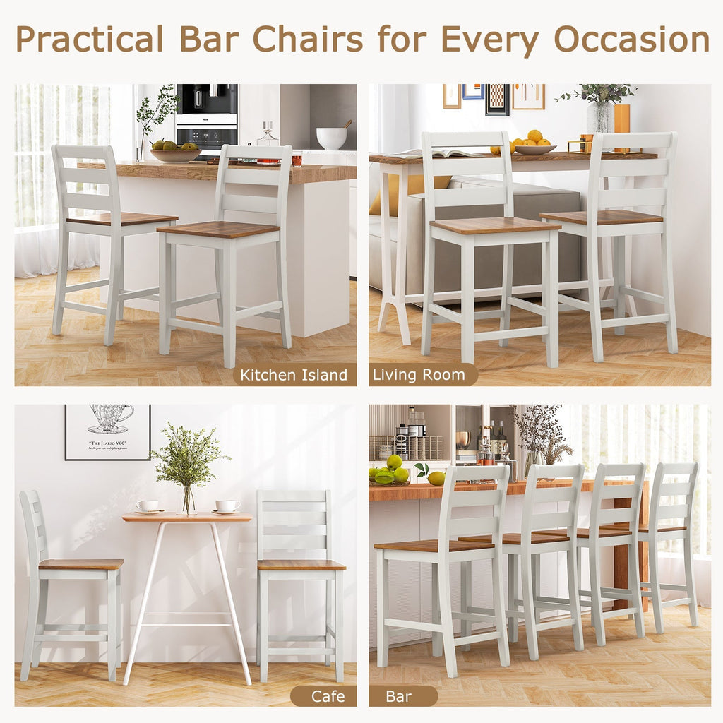 Set of 2 Counter Bar Stool with Inclined Backrest and Footrest-Gray