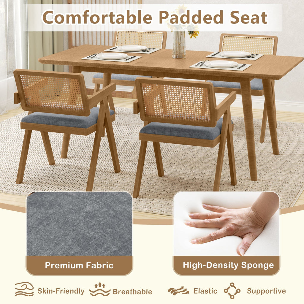 Set of 2 Rattan Accent Chairs with Padded Cushion and Rubber Wood Frame