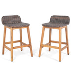 Solid Acacia Wood Bar Stools Set of 2 with Backrests and Footrests