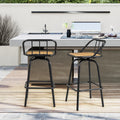 360° Swivel Bar Stool Set of 2 with Footrest and Backrest - Black & Natural