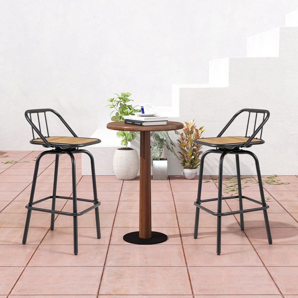 360° Swivel Bar Stool Set of 2 with Footrest and Backrest - Black & Natural