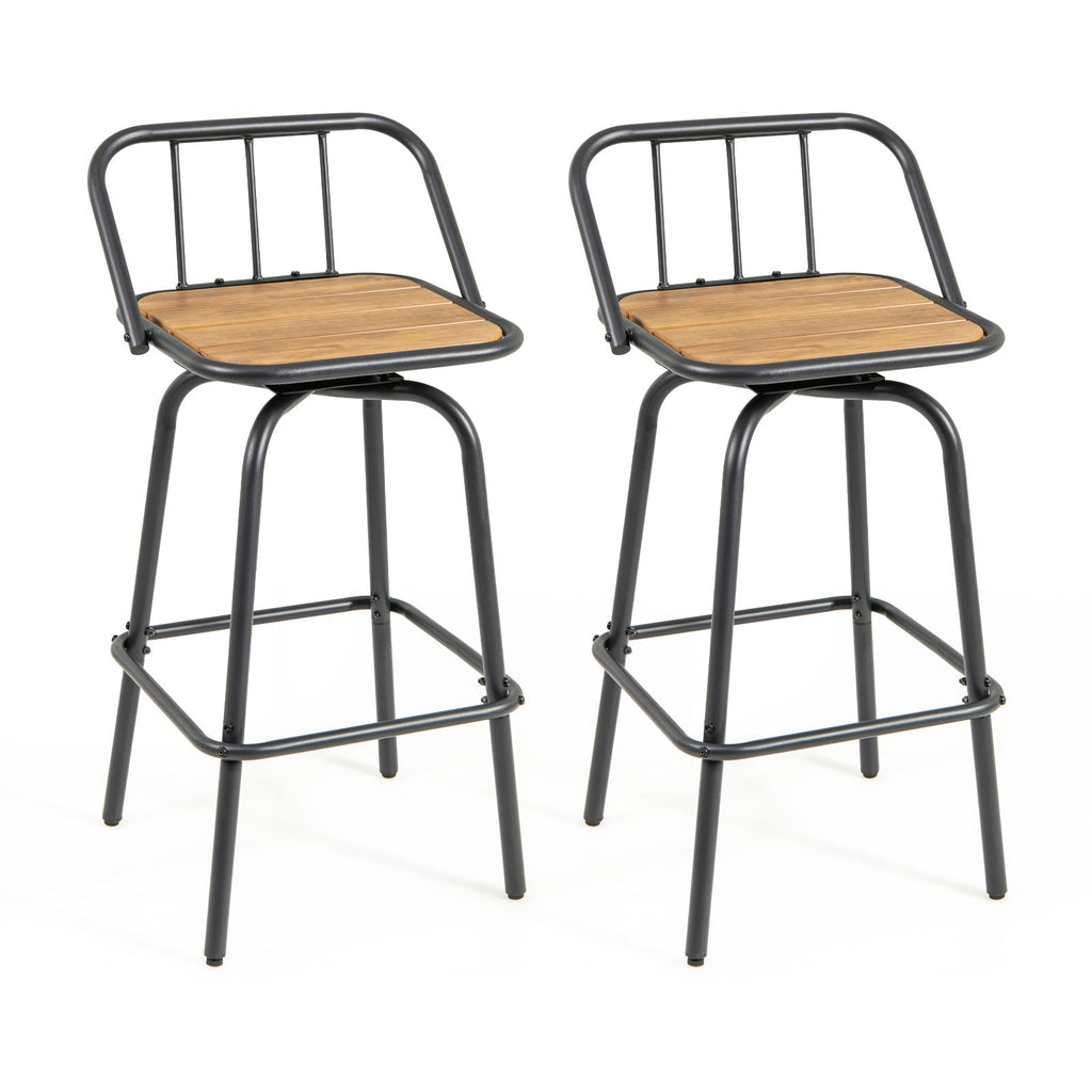 360° Swivel Bar Stool Set of 2 with Footrest and Backrest - Black & Natural