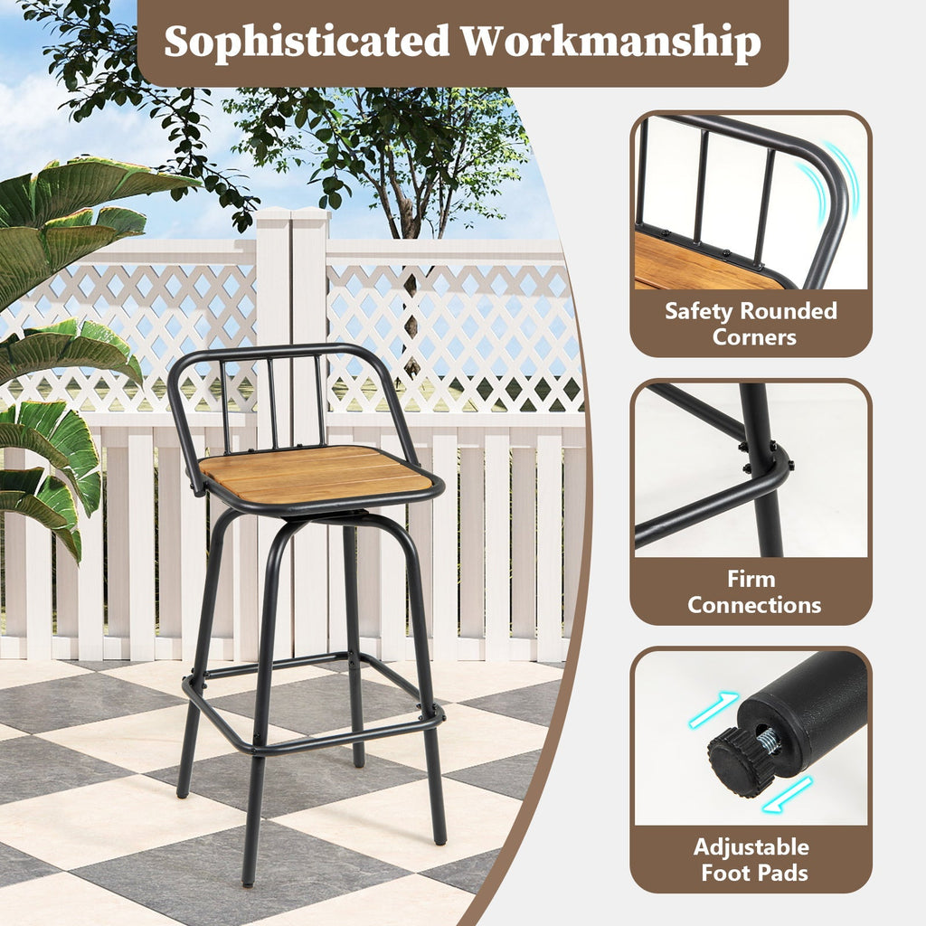 360° Swivel Bar Stool Set of 2 with Footrest and Backrest - Black & Natural