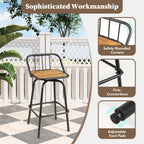 360° Swivel Bar Stool Set of 2 with Footrest and Backrest - Black & Natural