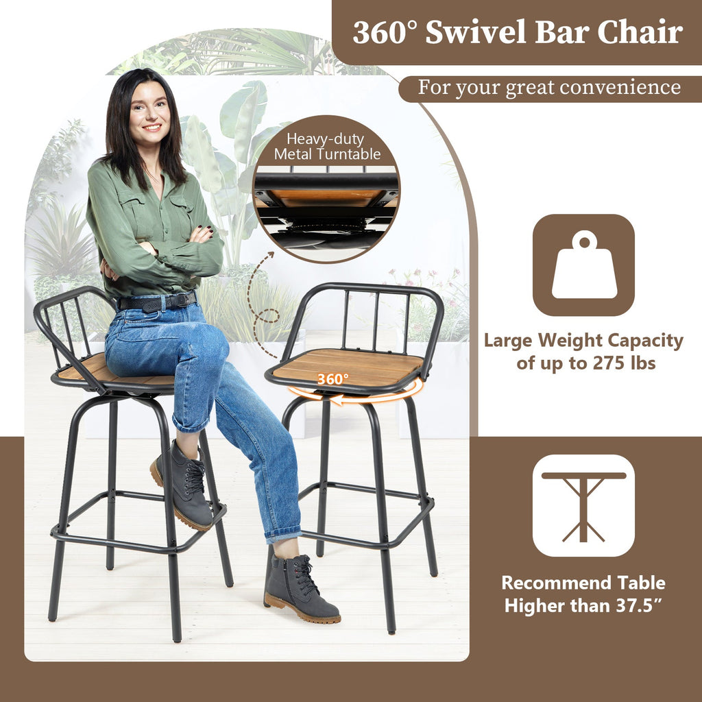 360° Swivel Bar Stool Set of 2 with Footrest and Backrest - Black & Natural