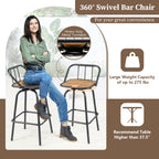 360° Swivel Bar Stool Set of 2 with Footrest and Backrest - Black & Natural