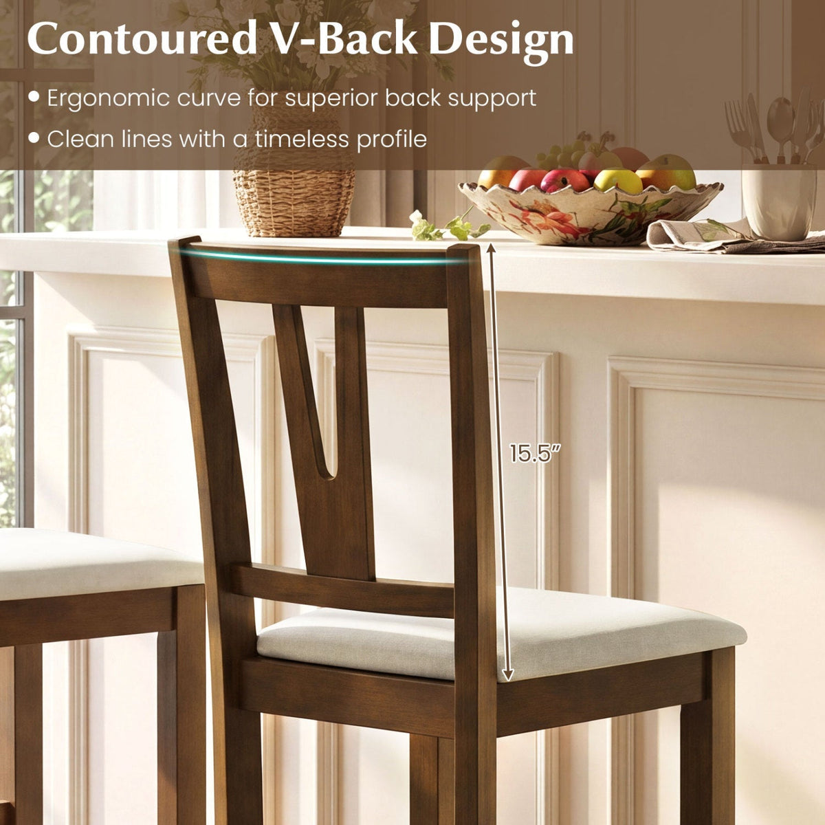 Counter Height Bar Stools with V-Back - Set of 2
