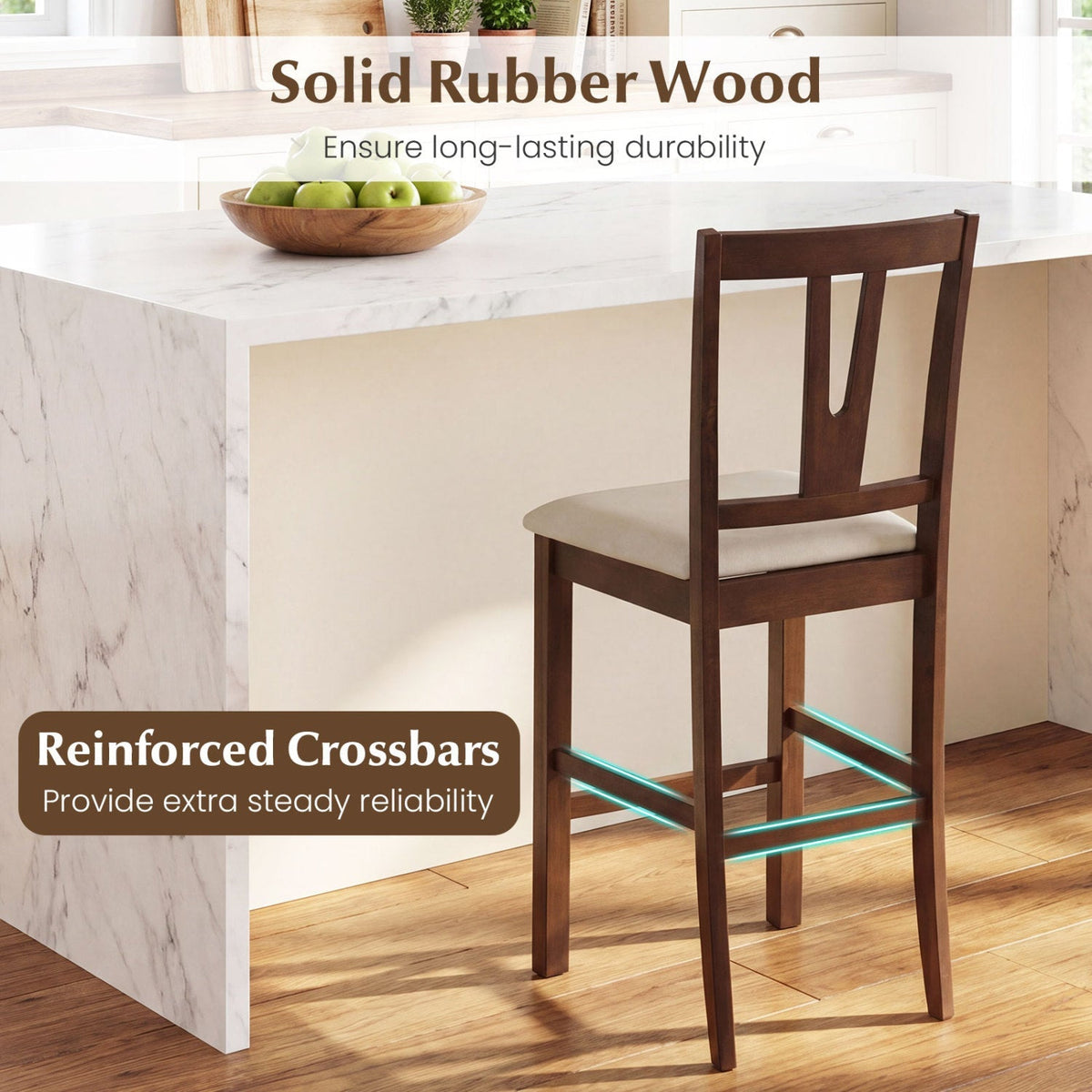 Counter Height Bar Stools with V-Back - Set of 2
