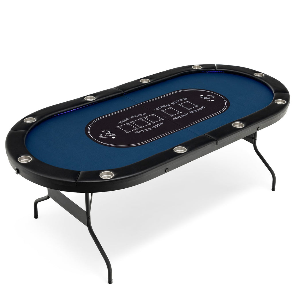 Foldable 10-Player Poker Table with LED Lights and USB Ports