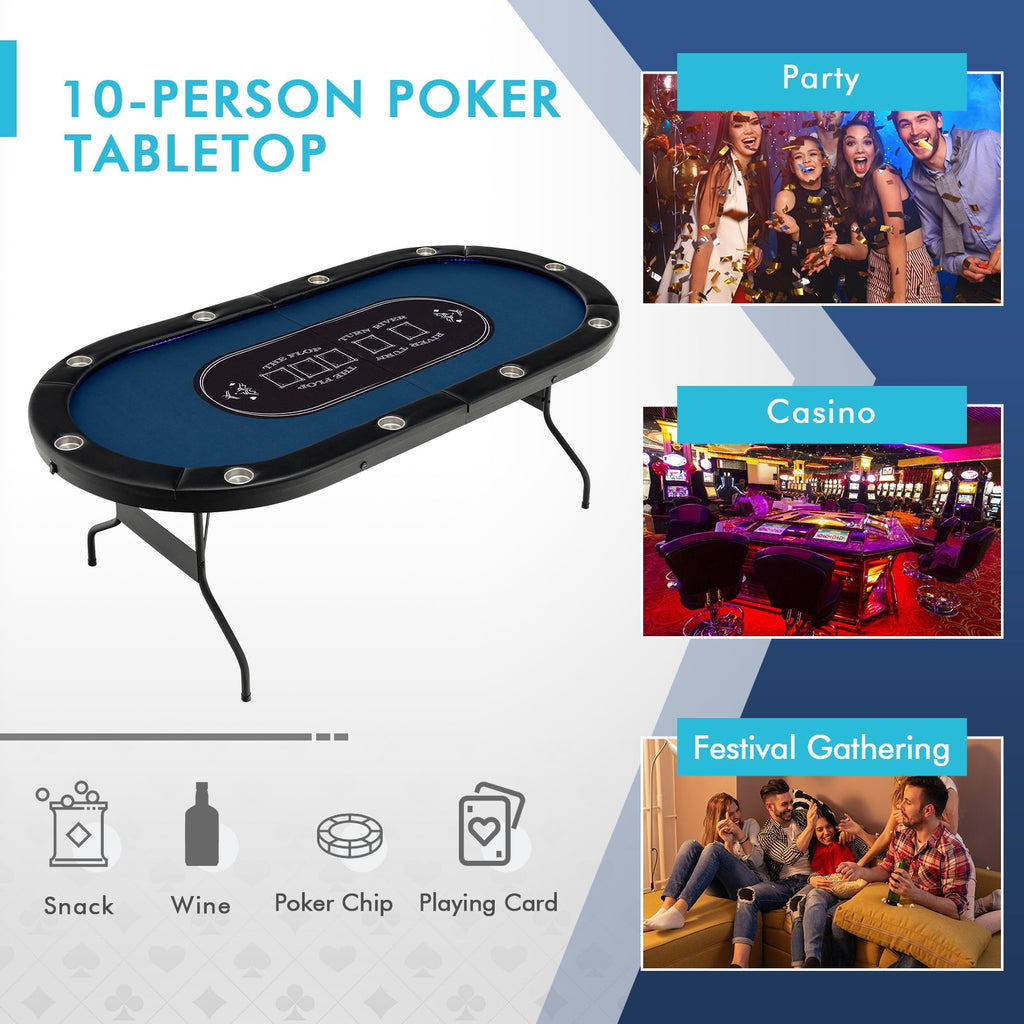 Foldable 10-Player Poker Table with LED Lights and USB Ports