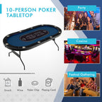 Foldable 10-Player Poker Table with LED Lights and USB Ports