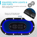 Foldable 10-Player Poker Table with LED Lights and USB Ports