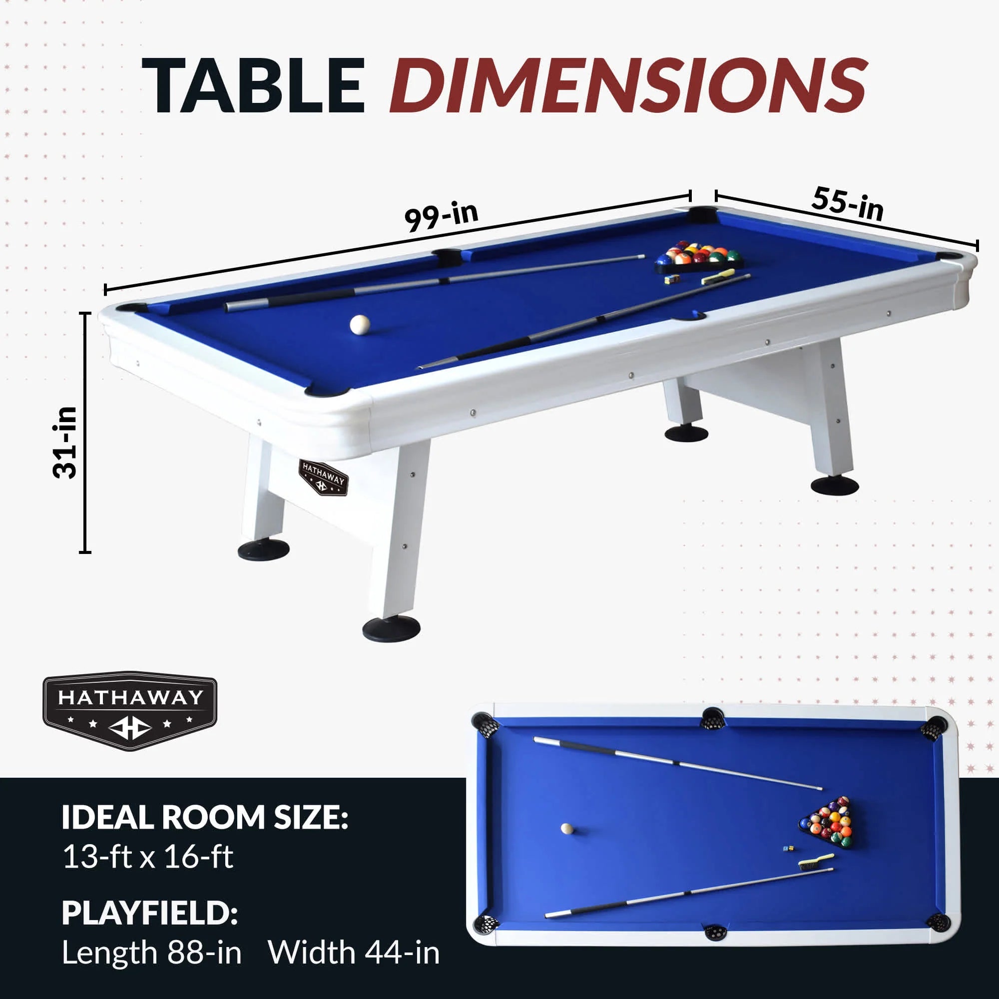 Alpine 8-ft Outdoor Pool Table - White with Blue Felt by Hathaway