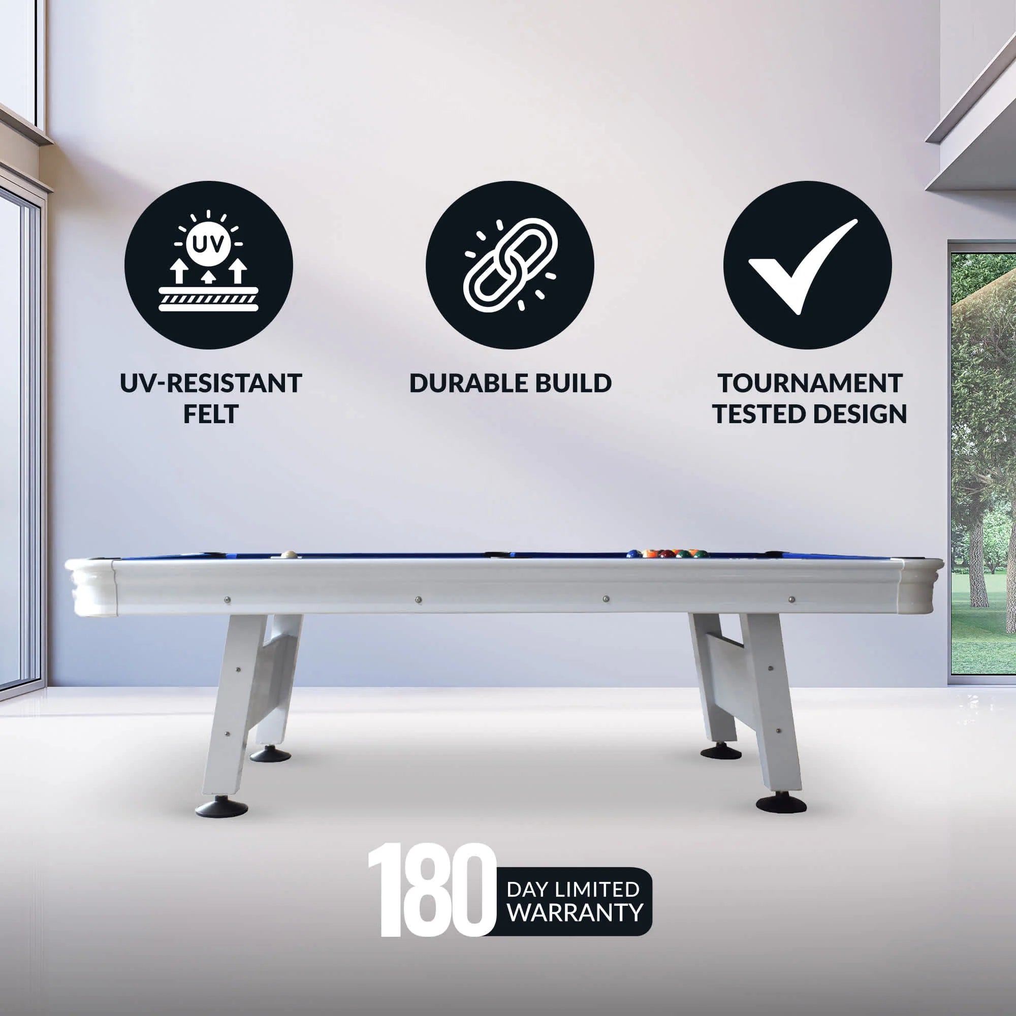 Alpine 8-ft Outdoor Pool Table - White with Blue Felt by Hathaway